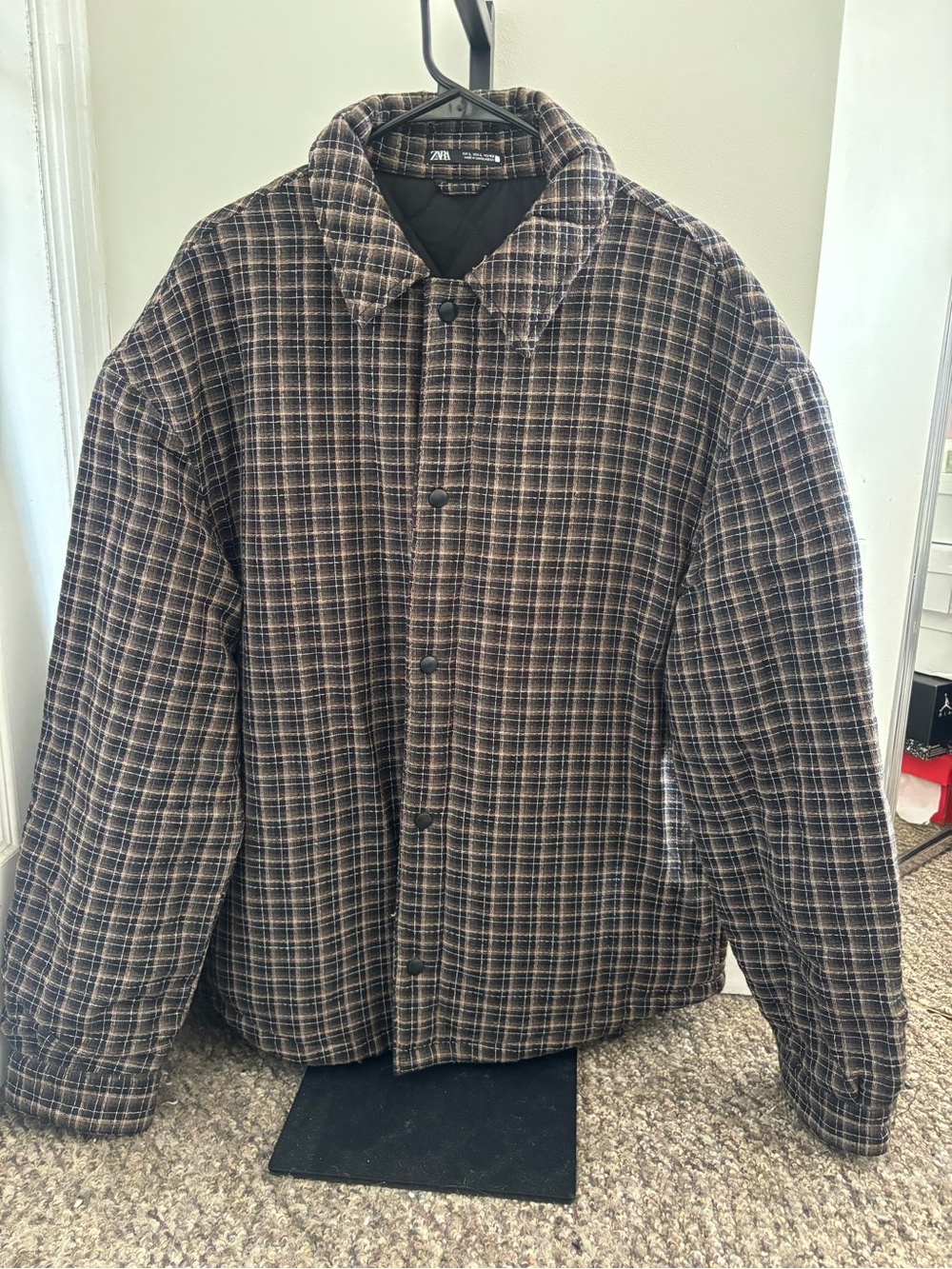 Zara Men’s Brown Plaid Puffer Jacket